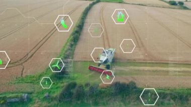 Alan üzerinde dijital simgeler ve veri işleme animasyonları. küresel dijital arayüz, veri işleme ve teknoloji konsepti dijital olarak oluşturulmuş video.