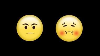 Siyah arkaplanda dijital emoji simgelerinin animasyonu. küresel sosyal medya, bağlantılar ve dijital arayüz konsepti dijital olarak oluşturulmuş video.