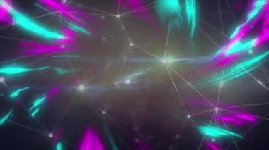 Renkli parlayan ışıkların üzerindeki bağlantı ağının animasyonu. küresel bağlantılar, dijital arayüz, teknoloji ve ağ konsepti dijital olarak oluşturulmuş video.