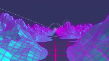 Dijital dağların ötesindeki bağlantı ağının animasyonu. küresel sosyal medya, bağlantılar ve dijital arayüz konsepti dijital olarak oluşturulmuş video.