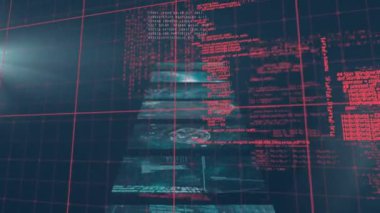 Arkaplanda veri işleme animasyonu. küresel internet güvenliği, dijital arayüz ve bağlantılar konsepti dijital olarak oluşturulmuş video.