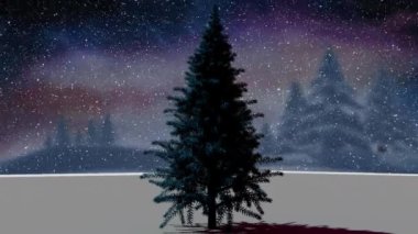 Kış manzarasına yağan karın animasyonu. Noel, gelenek ve kutlama konsepti dijital olarak oluşturuldu.