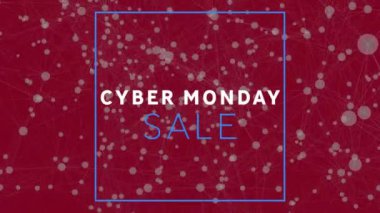 Bağlantı ağları üzerinden siber pazartesi satışı metninin animasyonu. küresel çevrimiçi satış, alışveriş ve bağlantılar konsepti dijital olarak oluşturulmuş video.