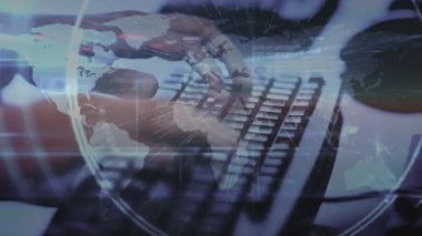Klavyede el yazısıyla yazma üzerinden bağlantı ve veri işleme ağının animasyonu. küresel sosyal medya, bağlantılar ve dijital arayüz konsepti dijital olarak oluşturulmuş video.