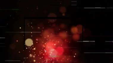 Kırmızı bokeh ışıkları ve yüzen parçacıklar üzerinde dairesel mikroskop ve parazit animasyonu. İletişim, bağlantı ve arayüz teknolojisi konsepti dijital olarak oluşturulmuş video.