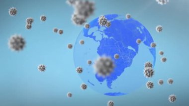 Dünya üzerinde düşen covid 19 hücrenin animasyonu. küresel sağlık ve sağlık hizmetleri kavramı dijital olarak üretilen video.