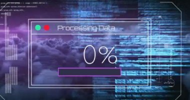 Mavi arkaplanda veri işleme animasyonu. küresel sosyal medya, bağlantılar ve dijital arayüz konsepti dijital olarak oluşturulmuş video.