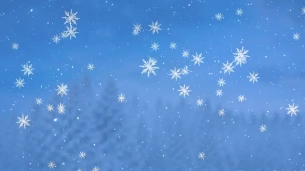 在冬季景观背景上飘落的雪花的动画 圣诞节 冬季和庆祝概念数字制作的视频 — 图库视频影像
