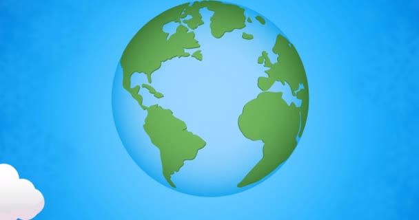 蓝天和蓝云上蓝色和绿色地球的动画 全球环保及环保意识概念数码录影 — 图库视频影像