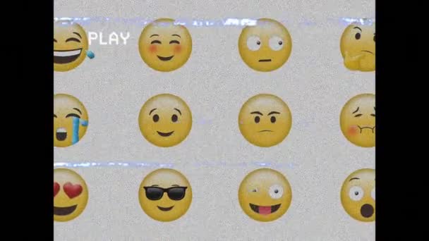 Animación Emojis Iconos Sobre Pantalla Juego Concepto Global Redes Sociales — Vídeo de stock