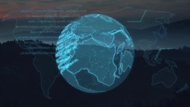 Manzara Üzerinde Dönen Dünyanın Animasyonu Küresel Sosyal Medya Bağlantılar Dijital — Stok video