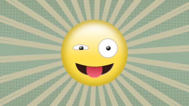 Animation Happy Emoji Striped Background Social Media Communication Concept Digitally — Stock Video