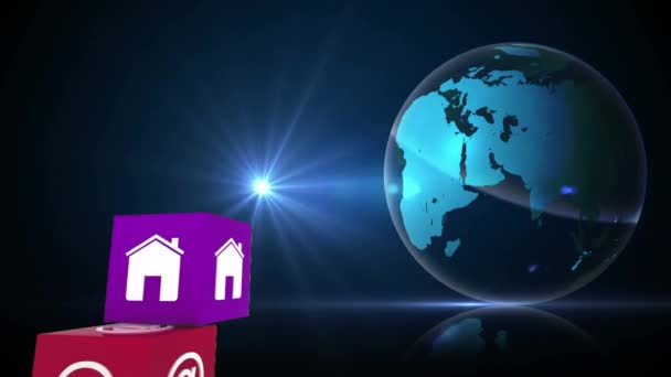 Animace Mediálních Ikon Celém Světě Globální Sociální Média Připojení Koncepce — Stock video