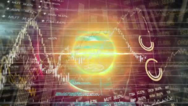 Animering Finansiell Databehandling Med Skärmar Och Skanning Räckvidd Global Verksamhet — Stockvideo
