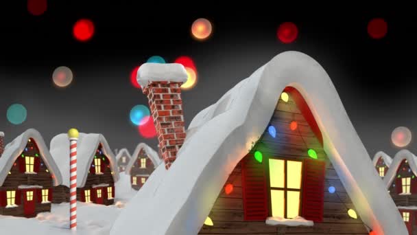 Анимация Звезд Падающих Красочные Огни Над Домами Волшебными Огнями Рождество — стоковое видео