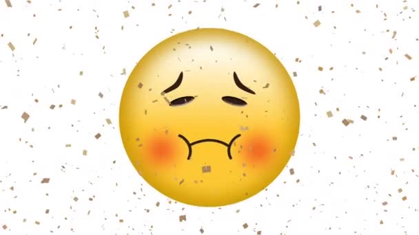 Animacja Chorej Ikony Emoji Nad Spadającym Konfetti Globalne Media Społecznościowe — Wideo stockowe