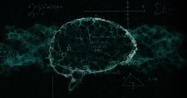 Animazione Equazioni Matematiche Sul Modello Digitale Del Cervello Umano Sfondo — Video Stock