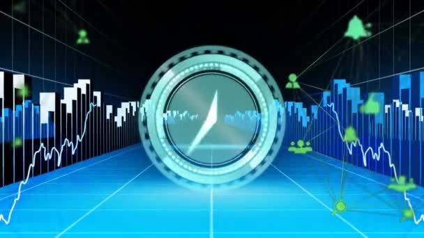 Zegar Animacji Ikony Ponad Siatką Biznes Tworzenie Sieci Połączenia Technologia — Wideo stockowe