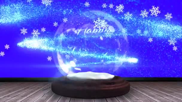 Animation Der Weihnachtsgrüße Schneekugel Und Sternschnuppe Auf Blauem Hintergrund Weihnachten — Stockvideo