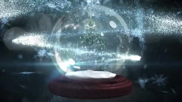 글로브에서 크리스마스 트리로 장식된 애니메이션으로 내리고 색으로 떨어진다 크리스마스 인사말 — 비디오
