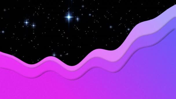 Siyah Zemin Üzerinde Parıldayan Beyaz Yıldızların Üzerindeki Mor Dalgaların Animasyonu — Stok video