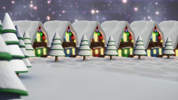 Animatie Van Sterren Vallen Kleurrijke Lichten Huizen Met Sprookjes Kerstmis — Stockvideo