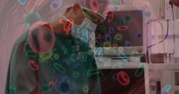 Animazione Globuli Bianchi Sopra Medici Ospedale Global Covid Concetto Pandemia — Video Stock