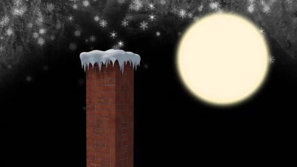 Animación Del Paisaje Navideño Invierno Con Chimenea Caída Nieve Luna — Vídeo de stock