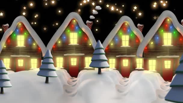 星星的动画带着神灯落在房子上 圣诞节 传统和庆祝概念数字制作的视频 — 图库视频影像