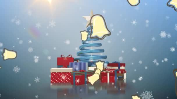 눈송이가 떨어지는 애니메이션 크리스마스 파란색으로 크리스마스 인사말 디지털 비디오 — 비디오