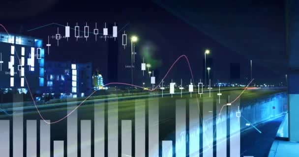 Animation Digitaler Symbole Und Datenverarbeitung Über Dem Stadtbild Globales Digitales — Stockvideo