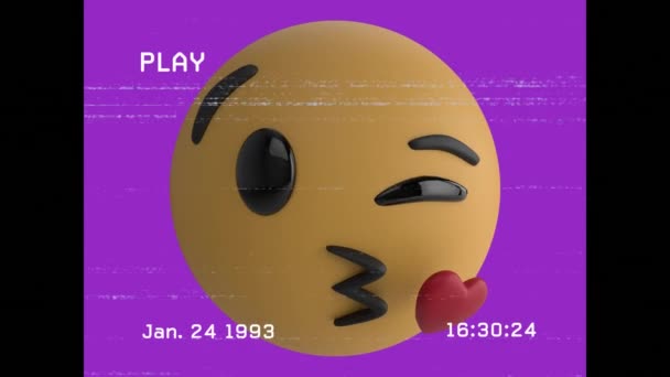 Κινούμενο Σχέδιο Φιλιού Εικονιδίου Emoji Πάνω Από Την Οθόνη Θόρυβο — Αρχείο Βίντεο
