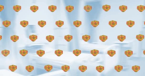 Анімація Барвистих Іконок Маски Обличчя Над Кімнатою Лікарні Глобальна Концепція — стокове відео