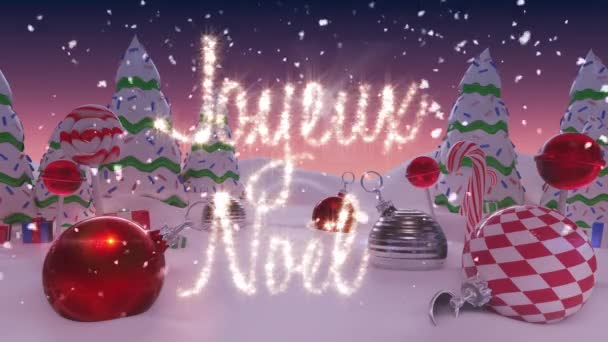 圣诞佳节的问候在冬季风景和装饰品上的动画化 圣诞节 传统和庆祝概念数字制作的视频 — 图库视频影像