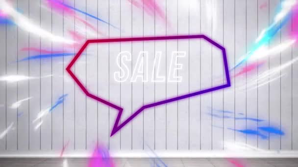 Animation Des Verkaufstextes Retro Sprechblase Über Abstraktem Hintergrund Shopping Verkauf — Stockvideo