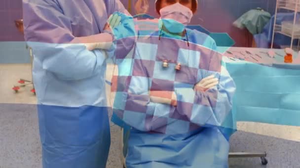 Animatie Van Kroatische Vlag Zwaaiend Chirurgen Het Gezicht Maskers Global — Stockvideo