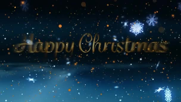 Animação Feliz Natal Tex Neve Caindo Sobre Fundo Preto Natal — Vídeo de Stock