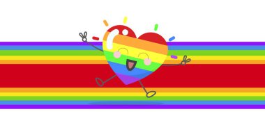 Gökkuşağı mutlu kalp ve beyaz arka planda gökkuşağı çizgileri. 