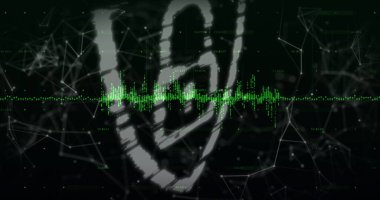 Siyah arkaplandaki bağlantı ağı üzerinden asma kilit ile dijital arayüzün resmi. Dijital ağ teknolojisi güvenlik konsepti dijital olarak oluşturuldu.