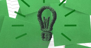 Yeşil arka planda bitki ampulünün bileşimi. küresel koruma ve Dünya Günü konsepti dijital olarak oluşturulmuş görüntü.