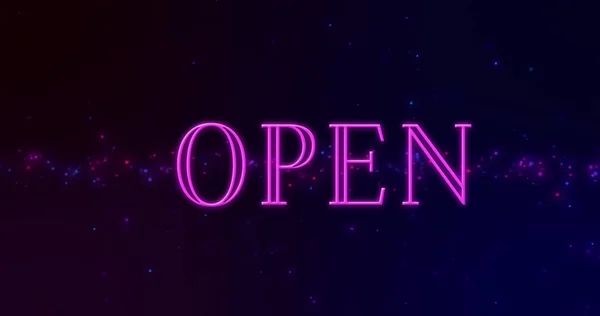 Image Word Open Pink Neon Letters Moving Red Blue Lights — Stock Photo, Image