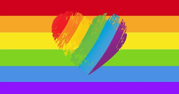 虹の縞模様の背景に虹の心 Lgbtq誇りと平等のお祝いの概念デジタル生成されたビデオ — ストック写真