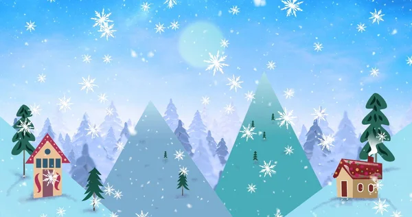 Image Silhouette Winter Christmas Scenery Snow Falling Full Moon Seen — Stock Photo, Image