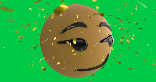 Bild Eines Lächelnden Emoji Symbols Das Augenbrauen Auf Einem Grünen — Stockfoto