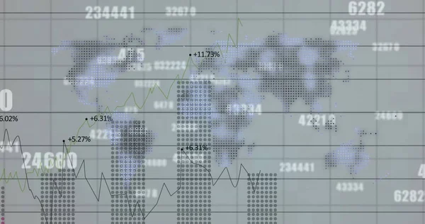 Image Financial Data Processing Numbers Changing World Map Digital Interface — Stock Photo, Image