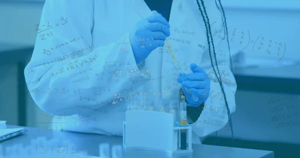 Image Formula Data Floating Mid Section View Laboratory Worker Research — Stock Photo, Image