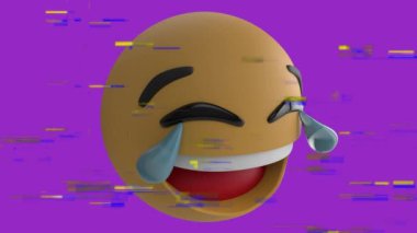 Gürültülü mutlu emoji simgesinin animasyonu. küresel sosyal medya ve iletişim konsepti dijital olarak oluşturulmuş video.