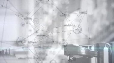 Endüstriyel iç mekanlar üzerindeki bağlantı ağlarının animasyonu. küresel gönderim ve bağlantılar konsepti dijital olarak oluşturulmuş video.