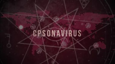 Dünya haritası üzerinde Coronavirus komplo metninin animasyonu. küresel covid 19 komplo teorisi, tıp ve sağlık hizmetleri konsepti dijital olarak oluşturulmuş video.