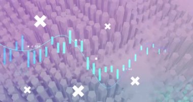 Hareket eden sütunların üzerinde veri işleme animasyonu. küresel iş, bağlantılar, veri işleme ve teknoloji konsepti dijital olarak oluşturulmuş video.